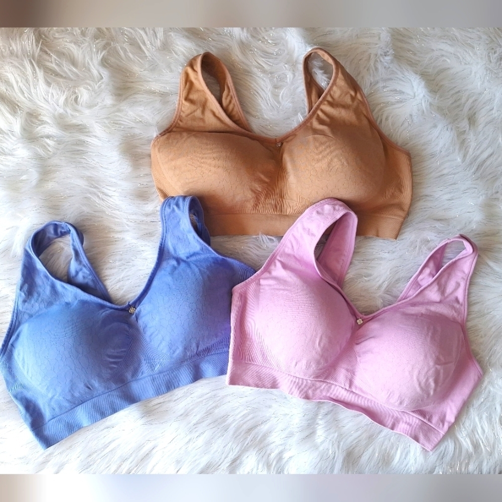 Breezies 3-Pack Seamless Wireless Bras in Tan, Lavender, Pink
